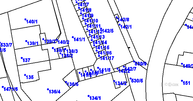Parcela st. 141/16 v KÚ Radlice, Katastrální mapa