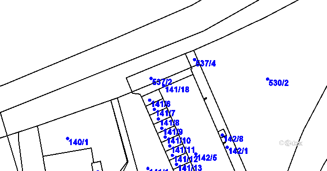 Parcela st. 141/18 v KÚ Radlice, Katastrální mapa