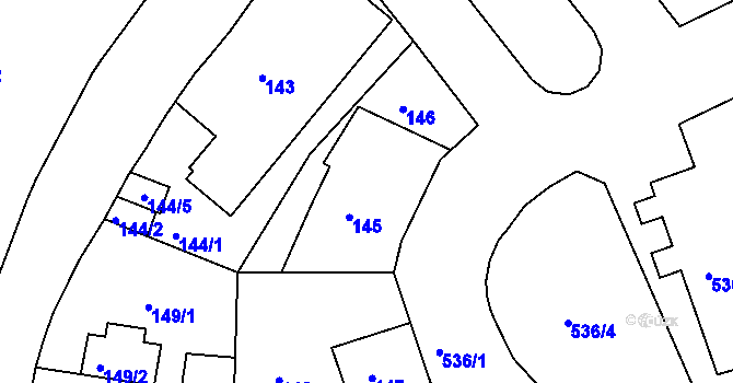 Parcela st. 145 v KÚ Radlice, Katastrální mapa