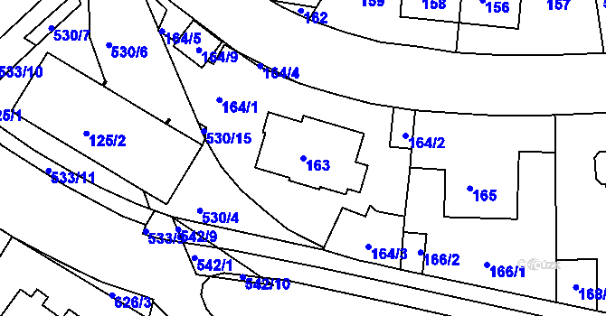 Parcela st. 163 v KÚ Radlice, Katastrální mapa
