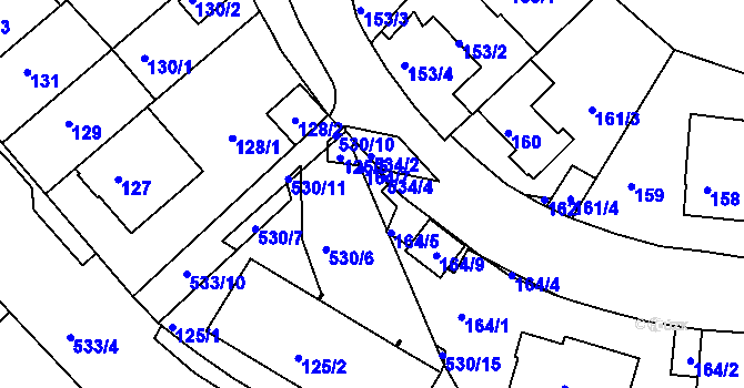 Parcela st. 164/7 v KÚ Radlice, Katastrální mapa