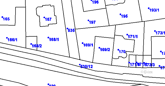 Parcela st. 169/1 v KÚ Radlice, Katastrální mapa