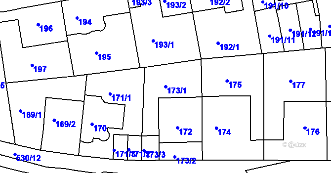 Parcela st. 173/1 v KÚ Radlice, Katastrální mapa