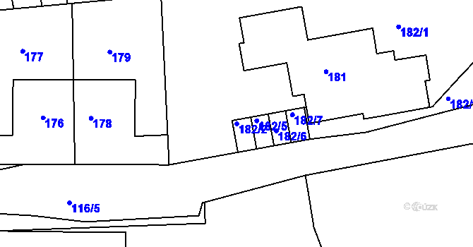 Parcela st. 182/2 v KÚ Radlice, Katastrální mapa