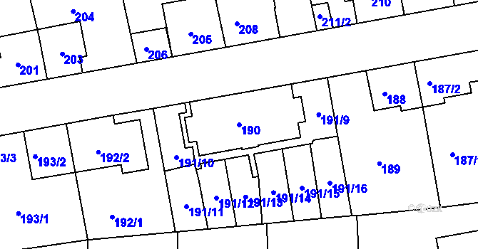 Parcela st. 190 v KÚ Radlice, Katastrální mapa