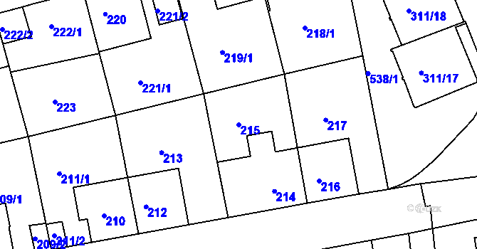 Parcela st. 215 v KÚ Radlice, Katastrální mapa