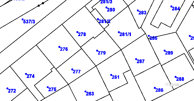 Parcela st. 279 v KÚ Radlice, Katastrální mapa