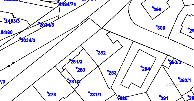 Parcela st. 282 v KÚ Radlice, Katastrální mapa