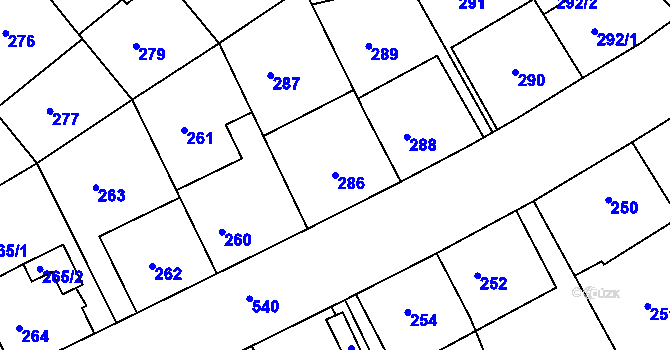 Parcela st. 286 v KÚ Radlice, Katastrální mapa