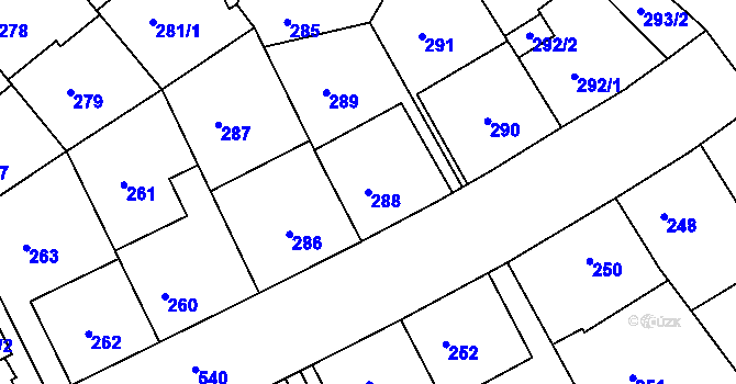 Parcela st. 288 v KÚ Radlice, Katastrální mapa