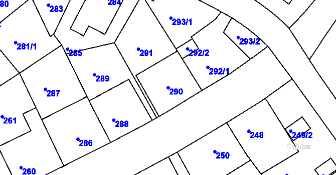 Parcela st. 290 v KÚ Radlice, Katastrální mapa