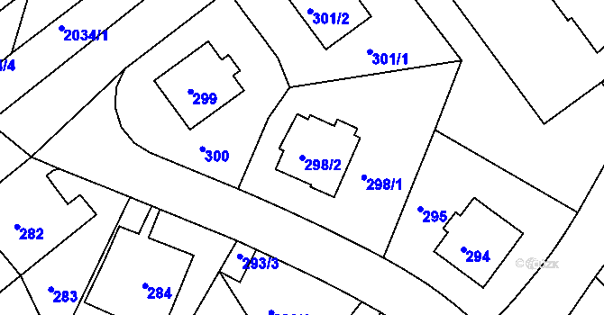 Parcela st. 298/2 v KÚ Radlice, Katastrální mapa