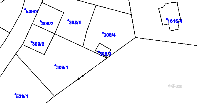 Parcela st. 308/3 v KÚ Radlice, Katastrální mapa