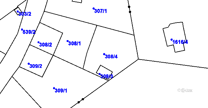 Parcela st. 308/4 v KÚ Radlice, Katastrální mapa