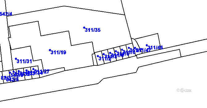 Parcela st. 311/3 v KÚ Radlice, Katastrální mapa