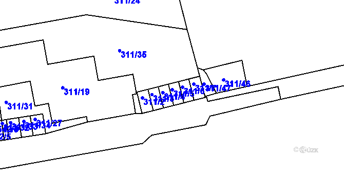Parcela st. 311/5 v KÚ Radlice, Katastrální mapa