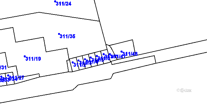 Parcela st. 311/7 v KÚ Radlice, Katastrální mapa
