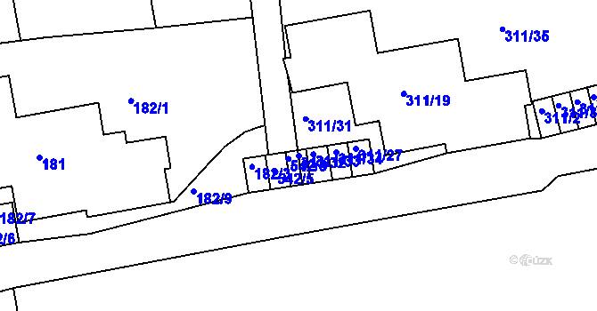 Parcela st. 311/32 v KÚ Radlice, Katastrální mapa