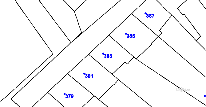 Parcela st. 383 v KÚ Radlice, Katastrální mapa