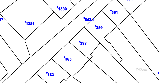 Parcela st. 387 v KÚ Radlice, Katastrální mapa