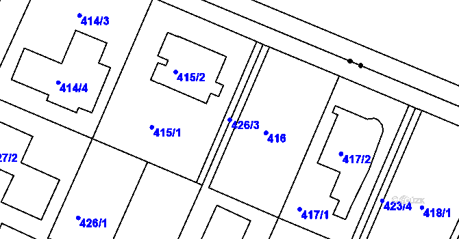 Parcela st. 426/3 v KÚ Radlice, Katastrální mapa