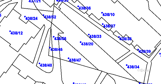 Parcela st. 438/20 v KÚ Radlice, Katastrální mapa
