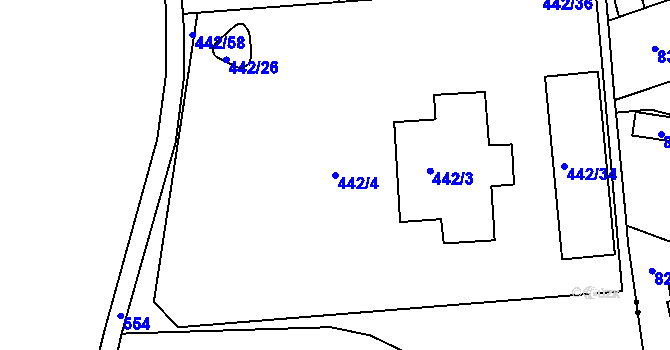 Parcela st. 442/4 v KÚ Radlice, Katastrální mapa