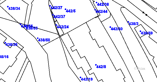 Parcela st. 442/7 v KÚ Radlice, Katastrální mapa