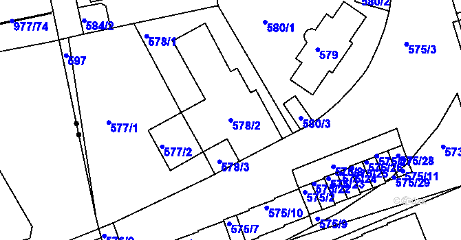 Parcela st. 578/2 v KÚ Radlice, Katastrální mapa