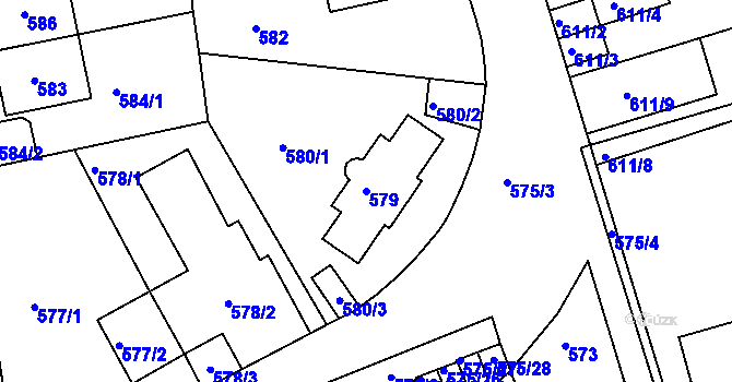 Parcela st. 579 v KÚ Radlice, Katastrální mapa