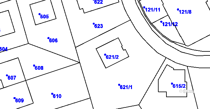 Parcela st. 621/2 v KÚ Radlice, Katastrální mapa