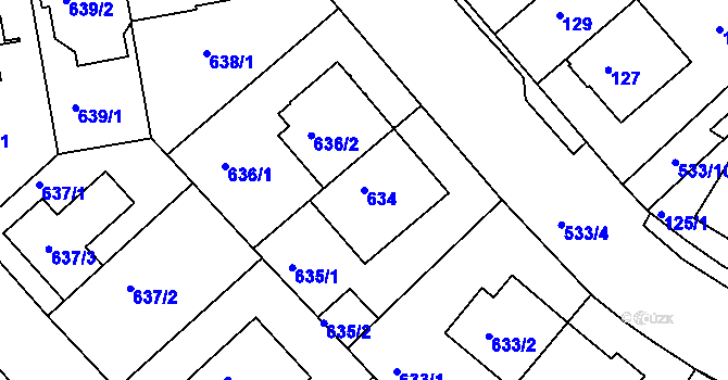 Parcela st. 634 v KÚ Radlice, Katastrální mapa