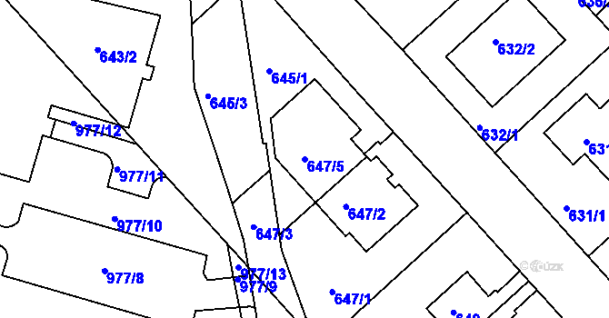 Parcela st. 647/5 v KÚ Radlice, Katastrální mapa