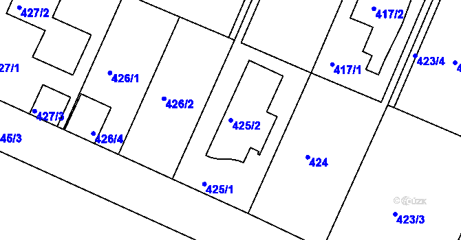 Parcela st. 425/2 v KÚ Radlice, Katastrální mapa