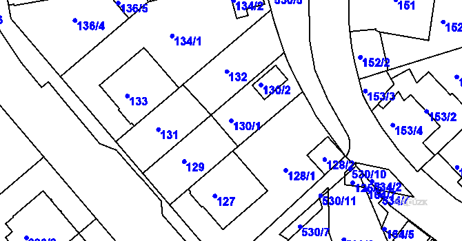 Parcela st. 130/1 v KÚ Radlice, Katastrální mapa