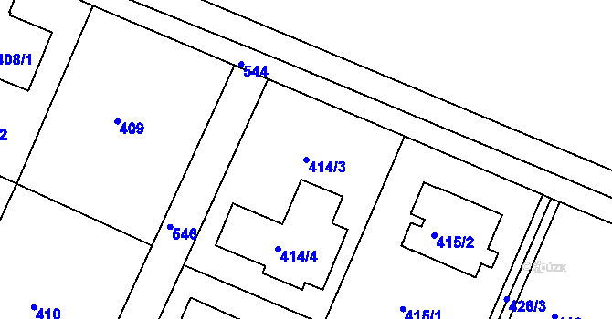 Parcela st. 414/3 v KÚ Radlice, Katastrální mapa