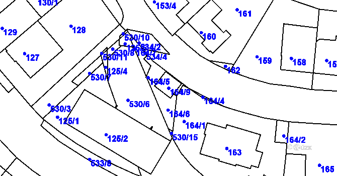 Parcela st. 164/9 v KÚ Radlice, Katastrální mapa