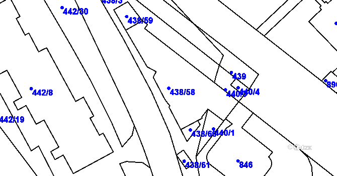 Parcela st. 438/58 v KÚ Radlice, Katastrální mapa