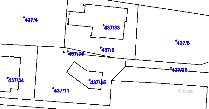 Parcela st. 437/25 v KÚ Radlice, Katastrální mapa