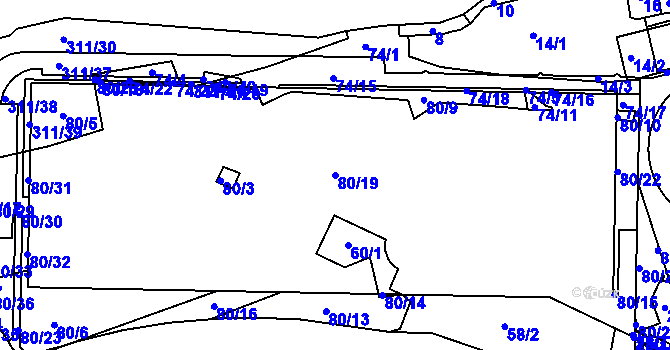 Parcela st. 80/19 v KÚ Radlice, Katastrální mapa