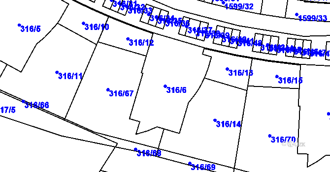Parcela st. 316/6 v KÚ Radlice, Katastrální mapa