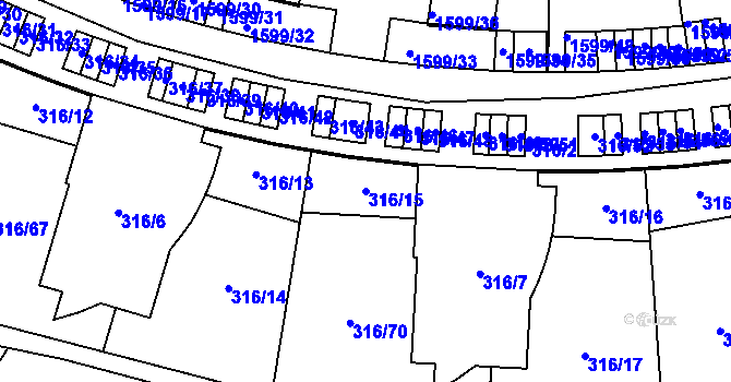 Parcela st. 316/15 v KÚ Radlice, Katastrální mapa