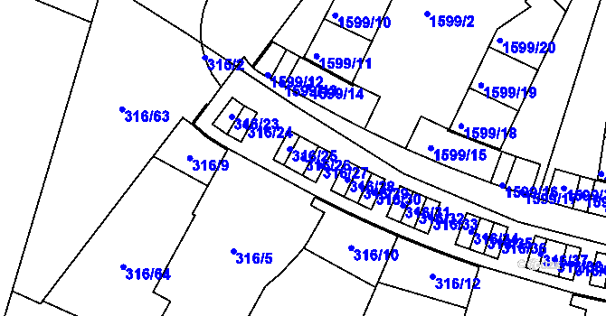 Parcela st. 316/26 v KÚ Radlice, Katastrální mapa