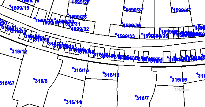 Parcela st. 316/45 v KÚ Radlice, Katastrální mapa