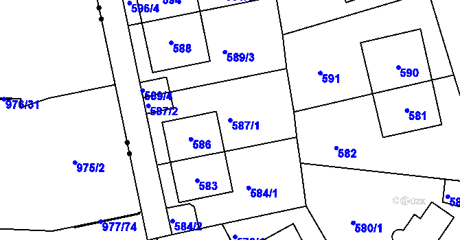 Parcela st. 587/1 v KÚ Radlice, Katastrální mapa