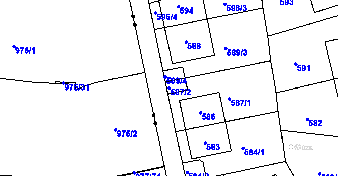 Parcela st. 587/2 v KÚ Radlice, Katastrální mapa