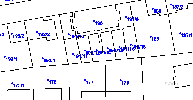 Parcela st. 191/13 v KÚ Radlice, Katastrální mapa