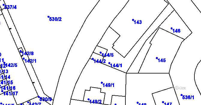 Parcela st. 144/5 v KÚ Radlice, Katastrální mapa