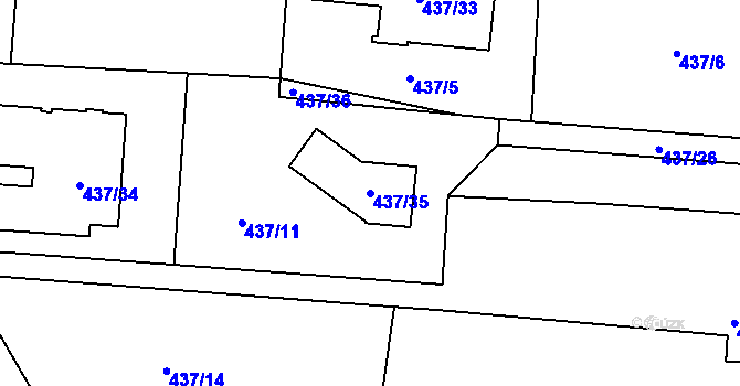 Parcela st. 437/35 v KÚ Radlice, Katastrální mapa