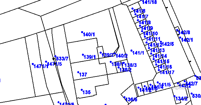 Parcela st. 139/2 v KÚ Radlice, Katastrální mapa